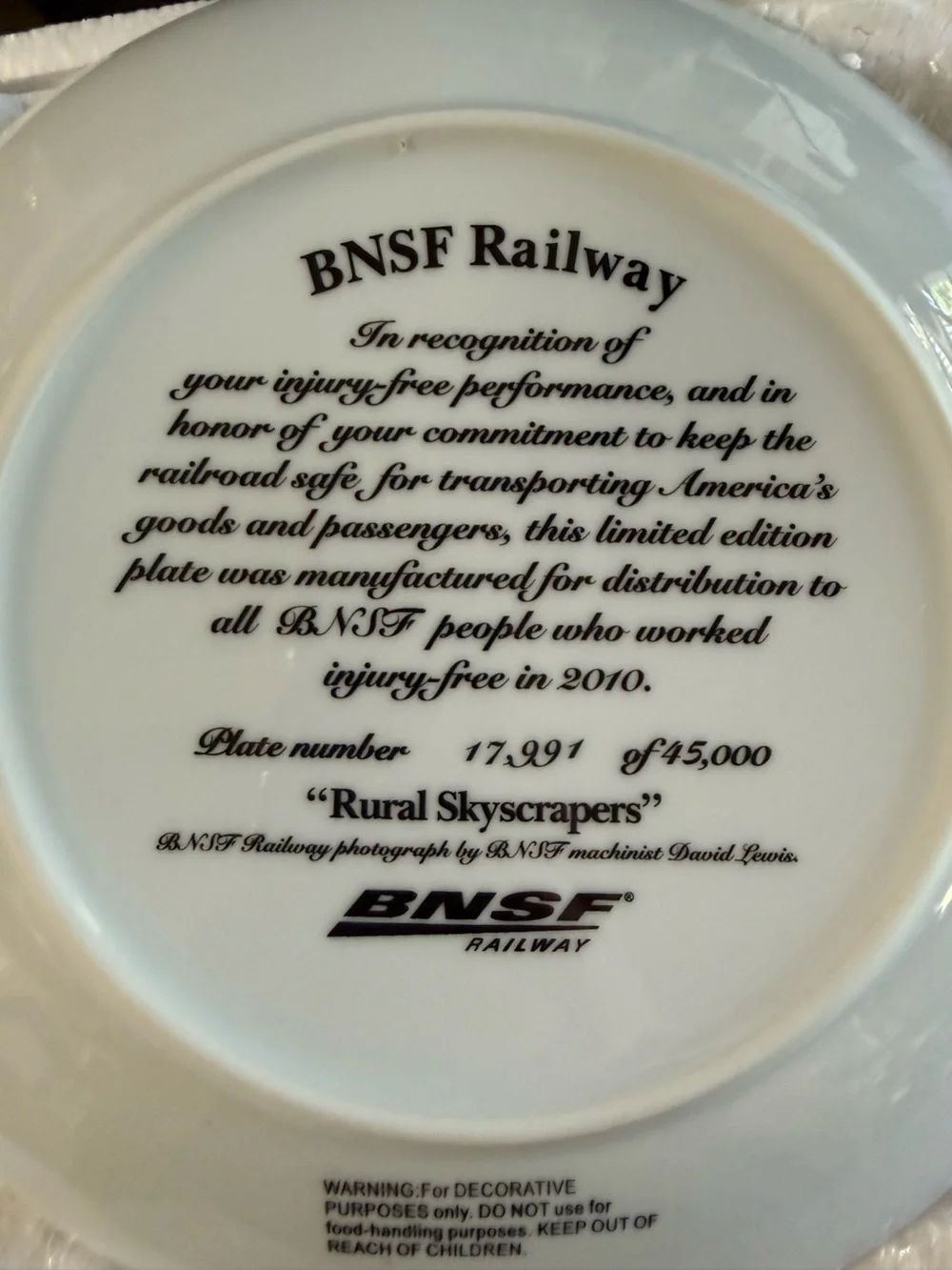 BNSF Locomotive - Safety Award Plate